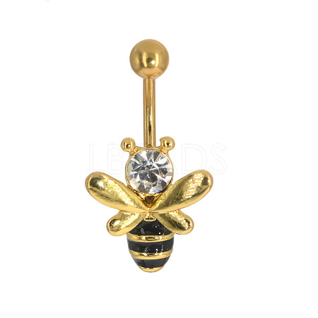 Bees 316L Surgical Stainless Steel Pave Clear Cubic Zirconia Black Enamel Curved Barbell Belly Rings FS-WG23C2E-02-1