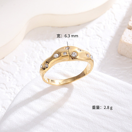 Flat Round 304 Stainless Steel Micro Pave Cubic Zirconia Finger Rings FS-WG7A2B7-21-1