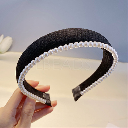Cloth Hair Bands with Plastic Imitation Pearl Beads OHAR-PW0007-24A-1