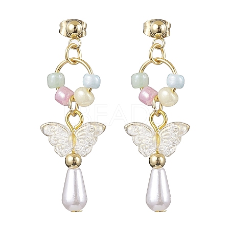 ABS Plastic Imitation Pearl & Glass Seed Earrings EJEW-JE05799-1