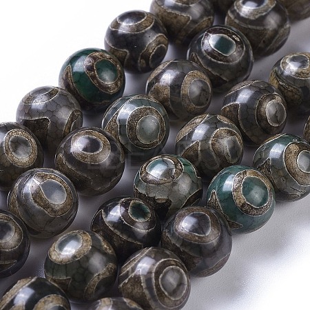 Natural Tibetan 3-Eye dZi Agate Beads Strands G-F354-18A-1