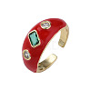 Cubic Zirconia Open Cuff Ring with Enamel RJEW-N035-128D-1