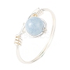 Natural Gemstone Round Braided Bead Finger Rings for Women RJEW-JR00953-02-4