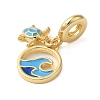 Rack Plating Brass Deep Sky Blue Enamel European Dangle Charms X-KK-P279-35G-2