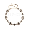 Oval Flower Alloy with Dyed Synthetic Turquoise Link Chain Waist Belly Chains for Women FS-WG9F428-03-1