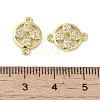 Rack Plating Brass Micro Pave Clear Cubic Zirconia Flat Round with Flower Connector Charms KK-C052-40G-3