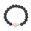 Natural Lava Rock & Synthetic Turquoise Beads Stretch Bracelets for Men Women BJEW-JB12226-02-2