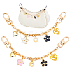 2Pcs 2 Colors Acrylic Heart & Alloy Enamel Pink and White Flower Pendant Alloy Cable Chain Bag Decorative Chains HJEW-BBC0001-35-7