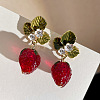 Alloy & Rhinestone & Enamel Leaf Stud Earrings WG2CE66-01-1