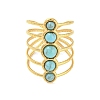 Synthetic Turquoise Beaded Open Cuff Ring RJEW-G293-01A-2