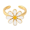 Rack Plating Flower Brass Enamel Open Cuff Rings for Women RJEW-S242-10B-2