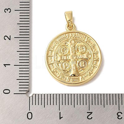 Rack Plating Brass Pave Shell Saint Benedict Medal Pendants KK-L220-026G-1