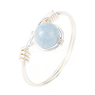 Natural Gemstone Round Braided Bead Finger Rings for Women RJEW-JR00953-02-1