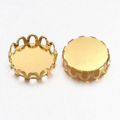 Flat Round Brass Lace Edge Bezel Cups X-KK-C1764-3-G-1