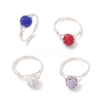 Handmade Polymer Clay Rhinestone Finger Rings for Women RJEW-JR00920-01-1