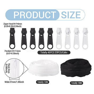 2 Bags 2 Colors Nylon Closed-end Zipper DIY-TA0014-72B-1