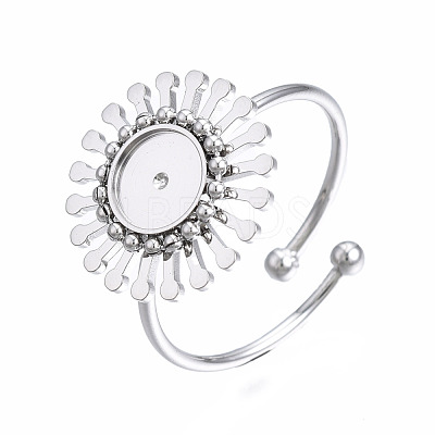 Non-Tarnish 304 Stainless Steel Open Cuff Finger Ring Cabochon Settings STAS-T060-14P-1