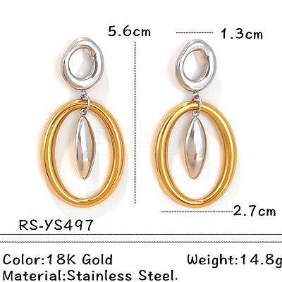 Two Tone 304 Stainless Steel Dangle Stud Earrings WG213BB-02-1