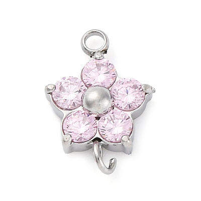 304 Stainless Steel Micro Pave Cubic Zirconia Flower Connector Charms STAS-U042-01P-01-1