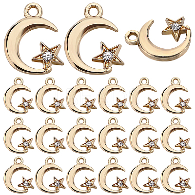 60Pcs Moon & Star Alloy with Rhinestone Small Handmade Pendant Charms FIND-SC0006-79-1