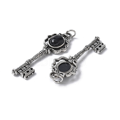 Key Brass Natural Black Agate Big Pendants KK-D361-01AS-15-1