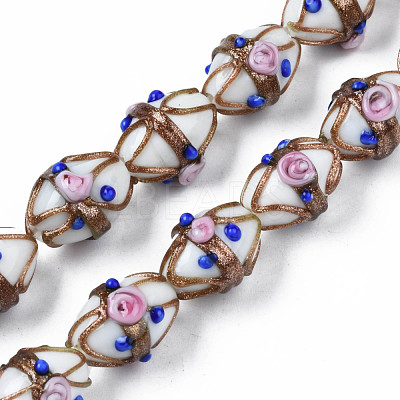 Handmade Gold Sand Lampwork Beads Strands LAMP-N021-40A-1