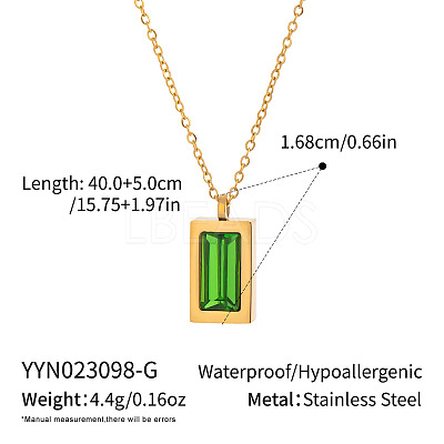304 Stainless Steel Pave Cubic Zirconia Rectangle Pendant Necklaces for Women PO5474-2-1
