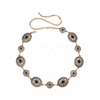 Oval Flower Alloy with Dyed Synthetic Turquoise Link Chain Waist Belly Chains for Women FS-WG9F428-03-1