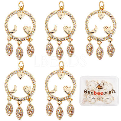 Rack Plating Brass Micro Pave Clear Cubic Zirconia Pendants ZIRC-BBC0001-23-1