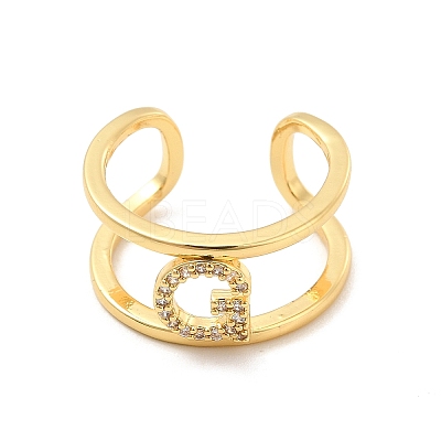 Clear Cubic Zirconia Initial Letter Open Cuff Ring RJEW-A012-01G-G-1