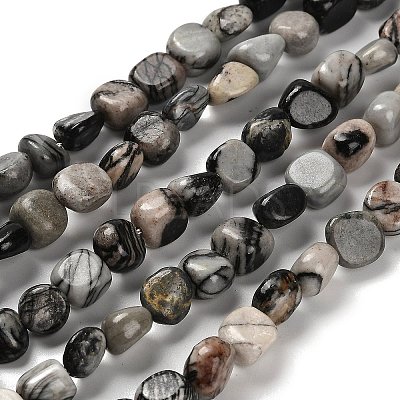 Natural Black Netstone Beads Strands G-P497-01E-73-1
