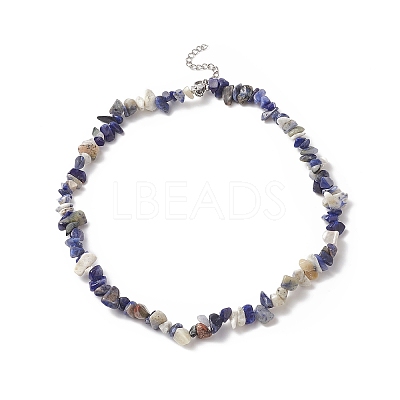 Natural Sodalite Chip Beaded Necklaces with 304 Stainless Steel Lobster Claw Clasp & Chain Extender NJEW-JN04225-02-1