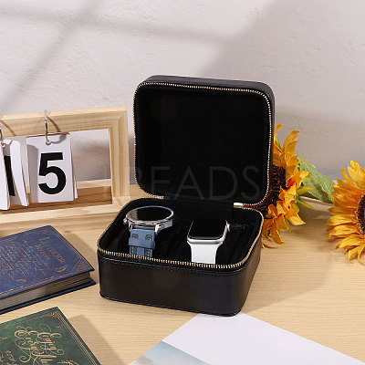 Imitation Leather Double Watch Storage Zipper Boxes CON-WH0089-227A-1