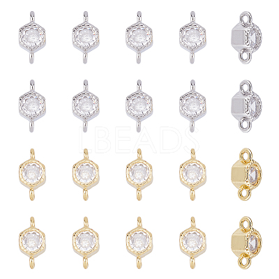 20Pcs 2 Colors Rack Plating Brass Pave Clear Cubic Zirconia Connector Charms KK-FI0001-05-1