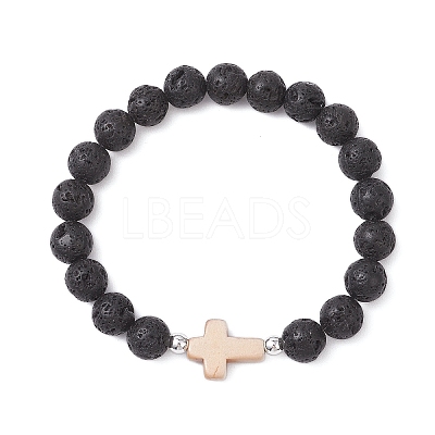 Natural Lava Rock & Synthetic Turquoise Beads Stretch Bracelets for Men Women BJEW-JB12226-02-1