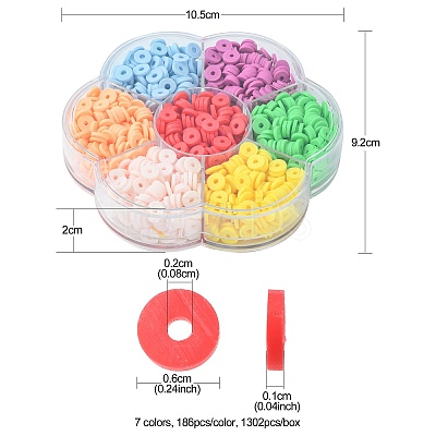 1302Pcs 7 Colors Flat Round Handmade Polymer Clay Beads CLAY-CJ0001-72-1