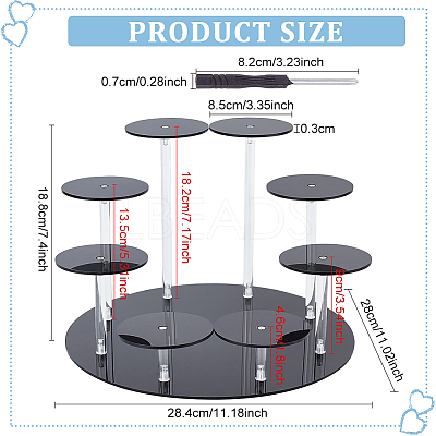 8-Tier Flat Round Acrylic Minifigures Organizer Display Risers ODIS-WH0058-02-1
