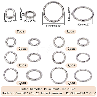 16Pcs 8 Styles Alloy Spring Gate Rings FIND-PH0007-80P-1