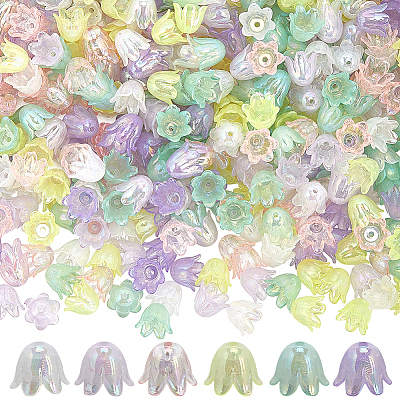 600Pcs 6 Colors Acrylic Bead Caps OACR-SP0001-59-1