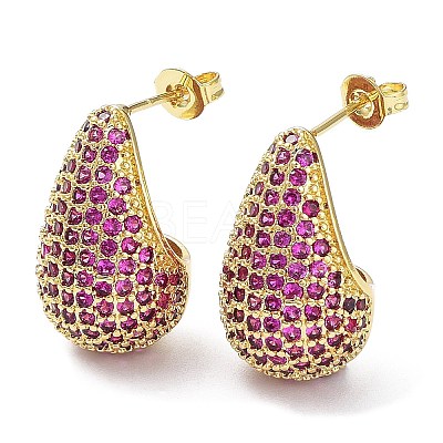 Cubic Zirconia Teardrop Stud Earrings EJEW-H137-01G-05-1