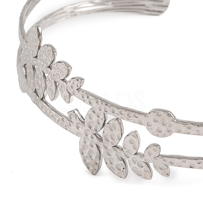 Non-Tarnish 304 Stainless Steel Hollow Leaf Open Cuff Bangles for Women LS-BJEW-K241-03A-P-1