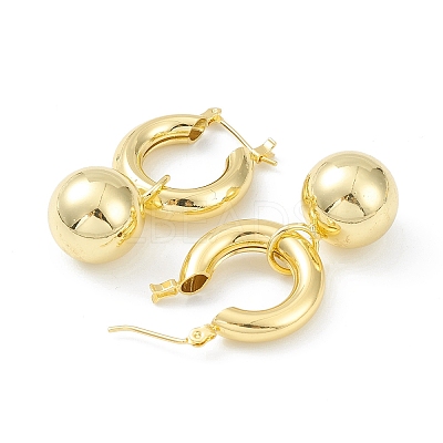 Brass Round Ball Dangle Hoop Earrings for Women EJEW-G347-04G-1