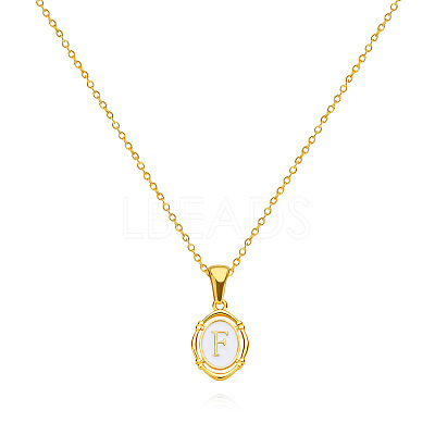 304 Stainless Steel Enamel White Oval with Letter Pendant Necklaces for Men Women FS-WG94BAB-06-1