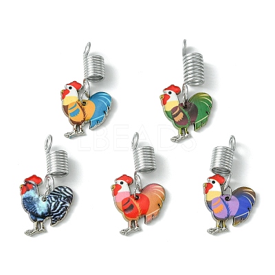 Alloy Enamel Rooster Braiding Hair Pendants Decoration Clips OHAR-JH00034-1