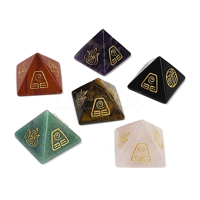 6Pcs Natural Obsidian & Red Jasper & Amethyst & Tiger Eye & Rose Quartz & Green Aventurine Orgonite Pyramid Display Decorations G-C186-04-1