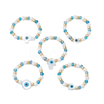 Glass Beaded Stretch Rings for Women RJEW-JR00704-1