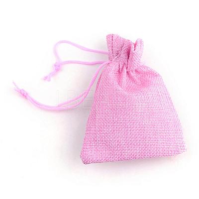 Polyester Imitation Burlap Packing Pouches Drawstring Bags ABAG-R005-14x10-19-1