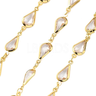 Brass Glass Teardrop Link Chains CHC-R001-04G-05-1