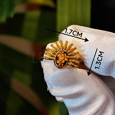 304 Stainless Steel with Epoxy Dried Flower Cuff Rings FS-WG90479-08-1