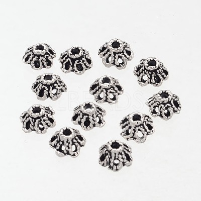 6-Petal Filigree Flower Tibetan Silver Bead Caps AA296-1